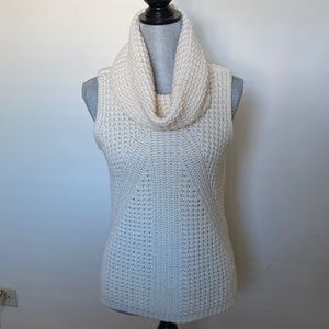 Cream color knit sleeveless sweater turtle neck